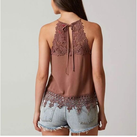 Daytrip Buckle Nutmeg Crochet Lace Tank Top - Picture 1 of 8